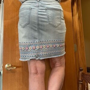 Embroidered Denim Skirt - Blue